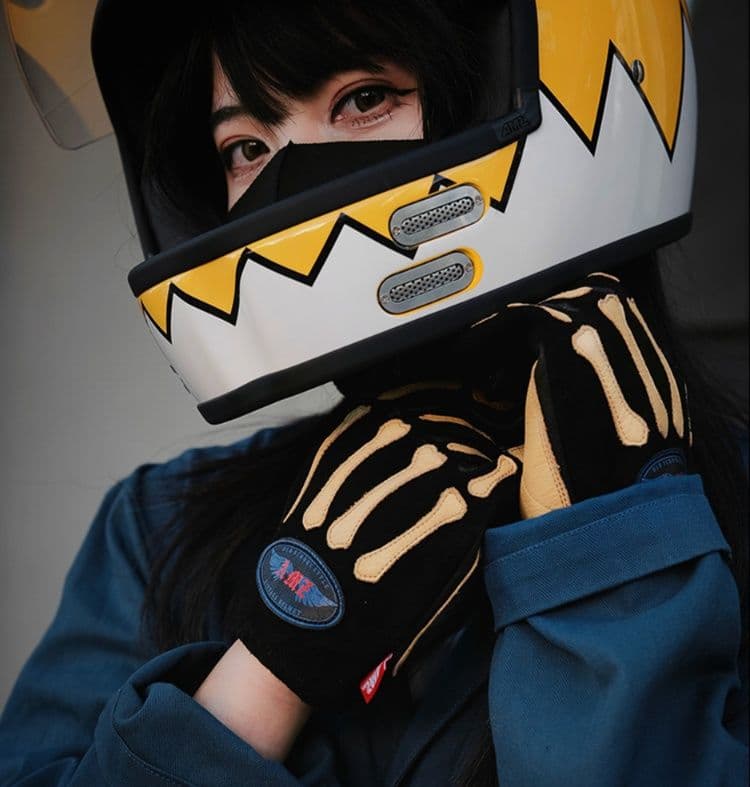 バイクグローブ 革 スケルトン骨柄レトロバイクグローブ