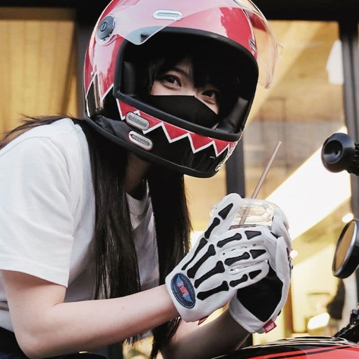 バイクグローブ 革 スケルトン骨柄レトロバイクグローブ