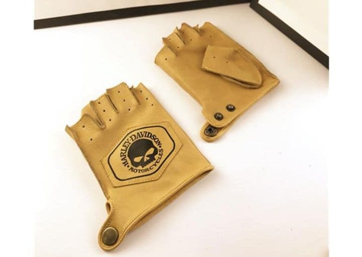バイクグローブ 革 スカル刺繍入り本革指なしグローブ