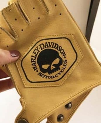 バイクグローブ 革 スカル刺繍入り本革指なしグローブ