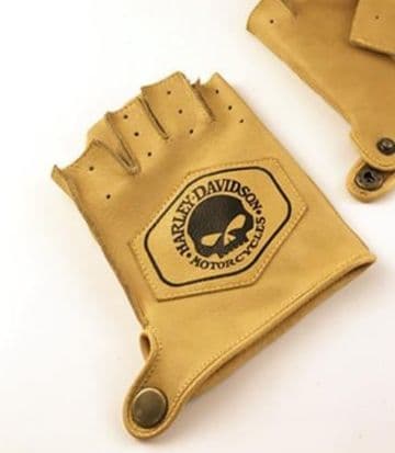バイクグローブ 革 スカル刺繍入り本革指なしグローブ