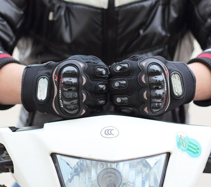 バイクグローブ 本革製ハードナックルプロテクター付きバイクグローブ