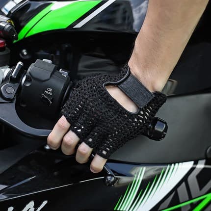 バイク　グローブ 指抜き編み革ライダーグローブ