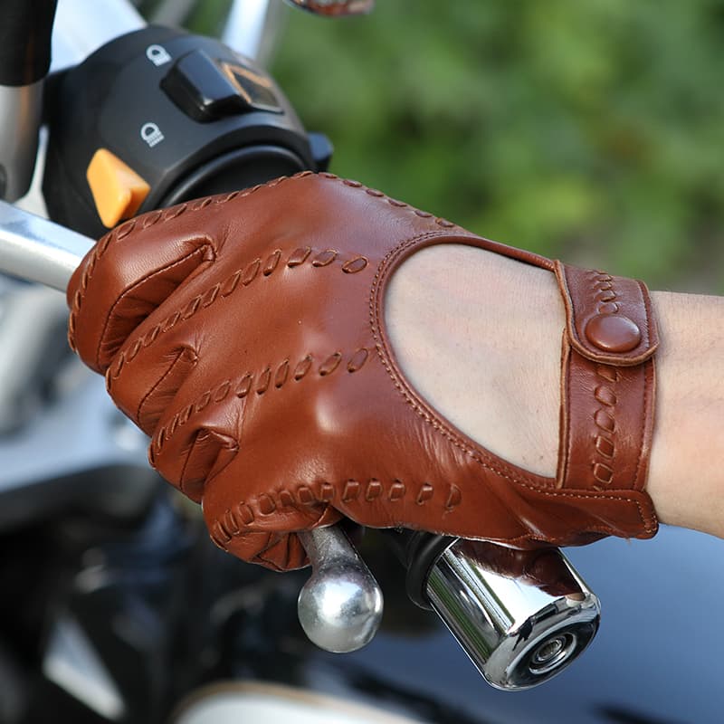 バイクグローブ 革 クラシック手縫い指抜きバイクグローブ