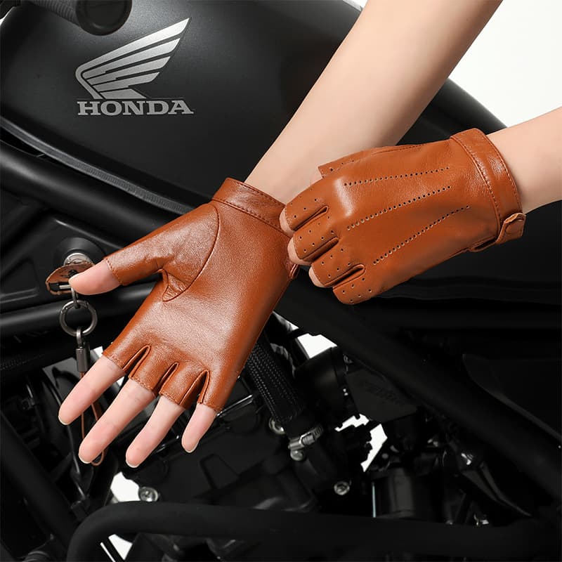 バイク　グローブ 本革ハーフフィンガー通気性バイクグローブ