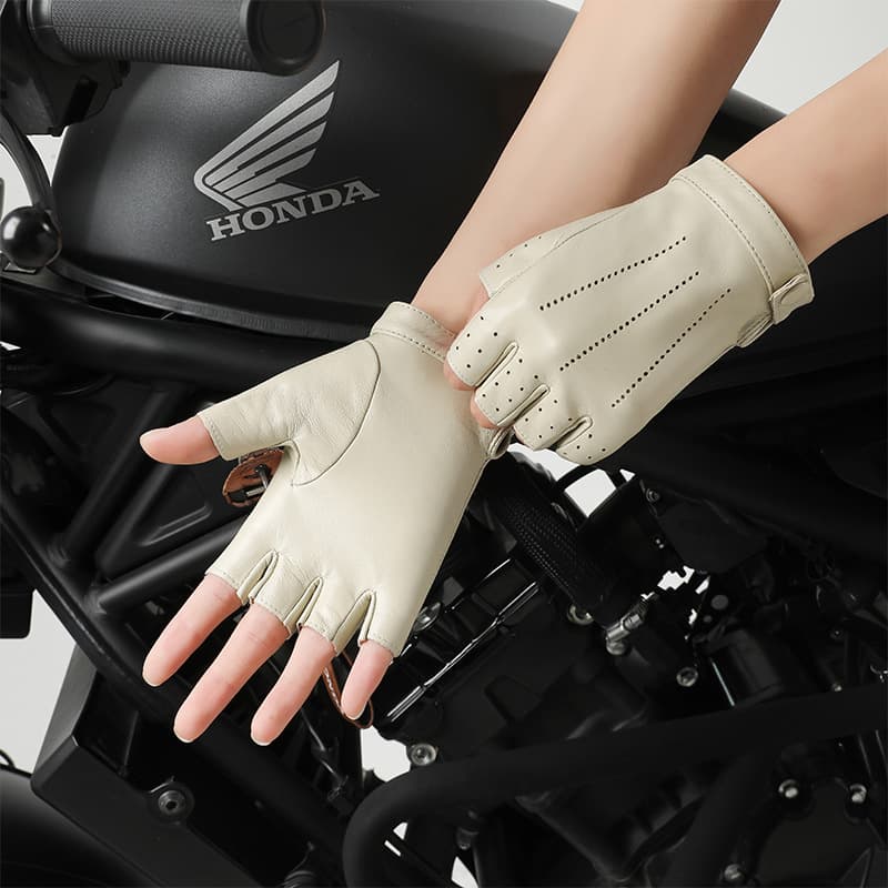 バイク　グローブ 本革ハーフフィンガー通気性バイクグローブ