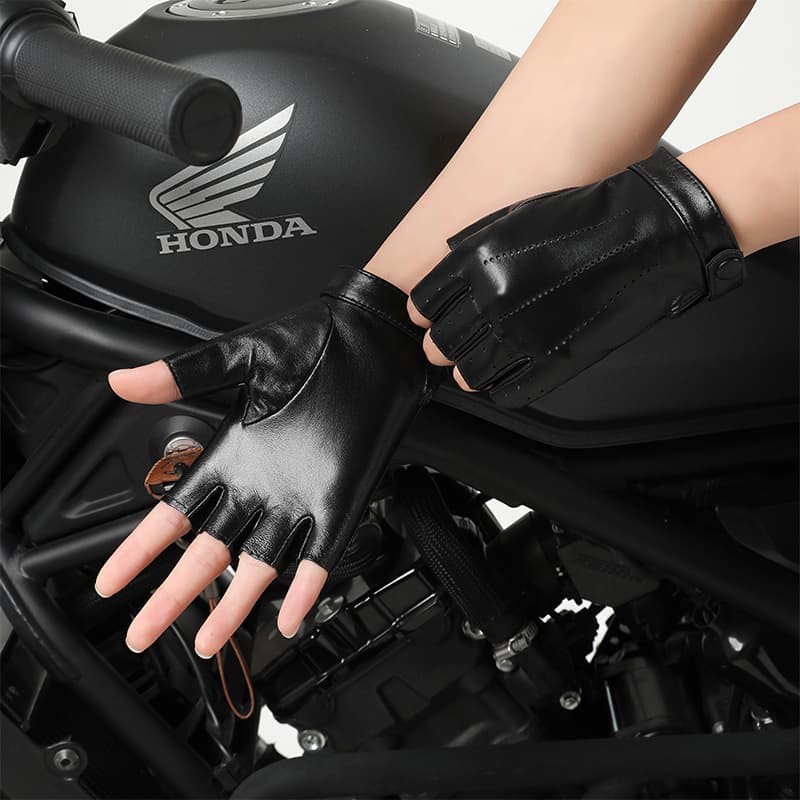 バイク　グローブ 本革ハーフフィンガー通気性バイクグローブ