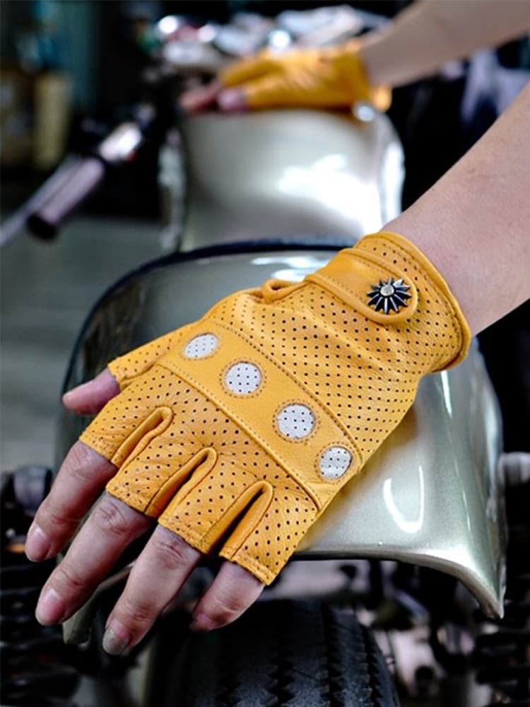 バイクグローブ 革 通気性抜群 指切りツーリンググローブ