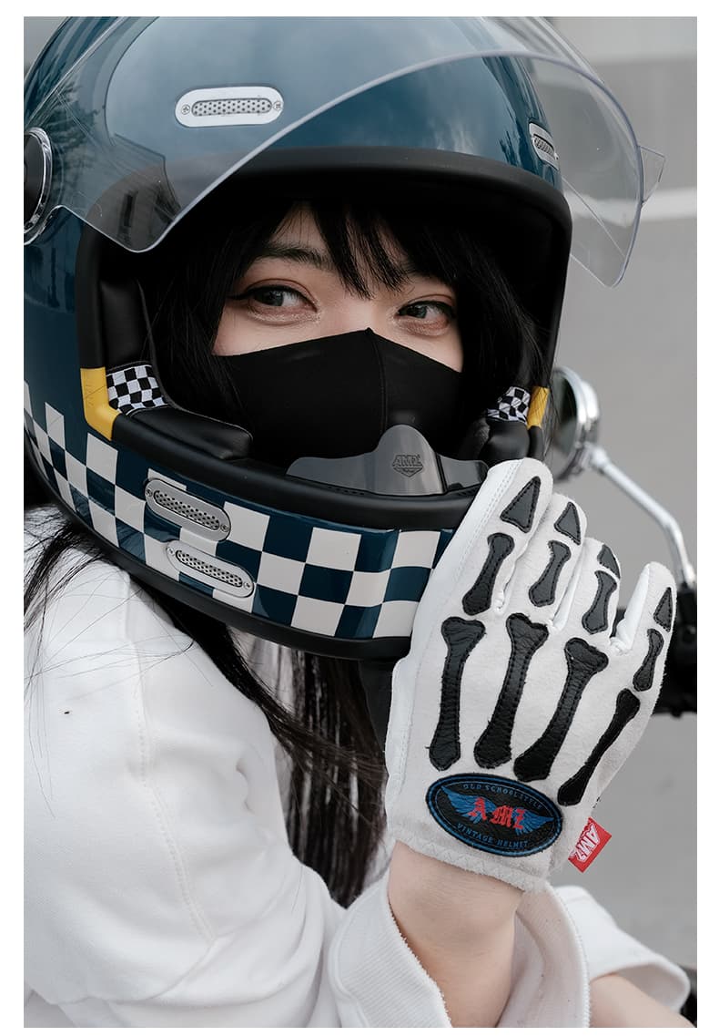 バイクグローブ 革 スケルトン骨柄レトロバイクグローブ