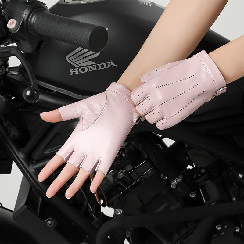 バイク　グローブ 本革ハーフフィンガー通気性バイクグローブ