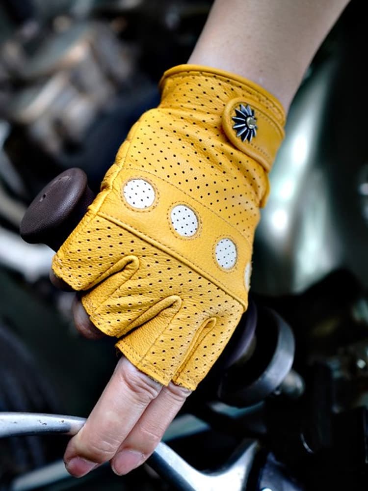 バイクグローブ 革 通気性抜群 指切りツーリンググローブ