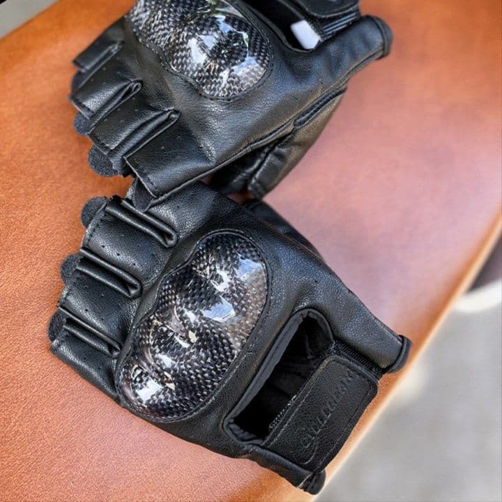 バイクグローブ 革 硬質プロテクター付き半指バイク用手袋