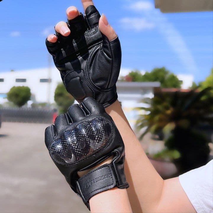 バイクグローブ 革 硬質プロテクター付き半指バイク用手袋