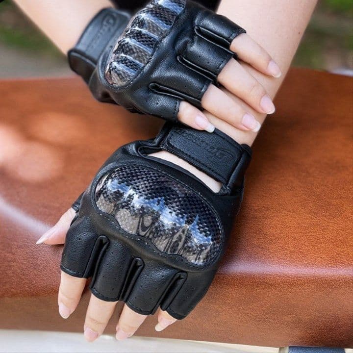 バイクグローブ 革 硬質プロテクター付き半指バイク用手袋